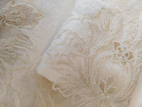 Ensemble de hammam en bambou French Lacy Aysu Cream Gold