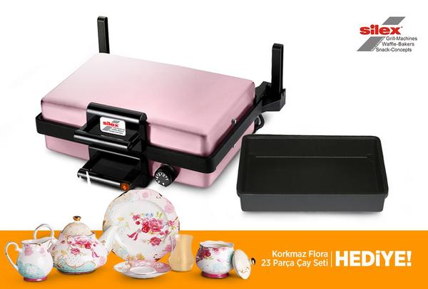 Silex Tost / Lahmacun / Izgara Makinesi | Tavası Dahil | Pembe | Korkmaz Çay Seti Hediyeli !
