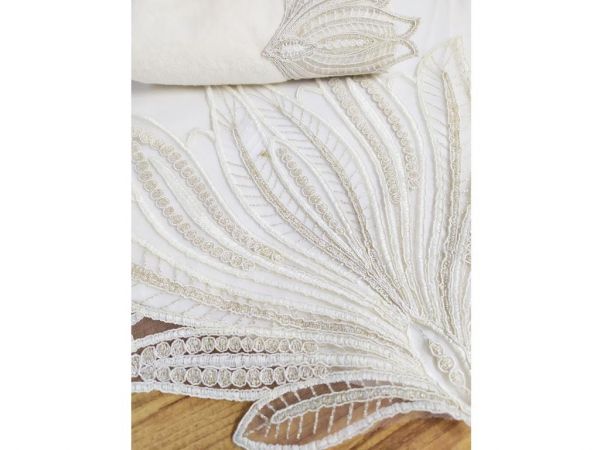 Çeyiz Diyarı Fransız Güpürlü Zuma 2 Li Bohça Seti Krem