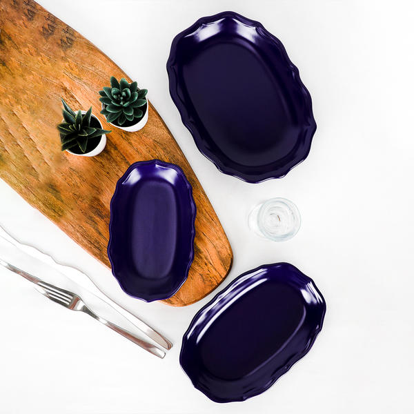Mat Kobalt Romeo Kayık Tabak 19-22-25 Cm 3 Adet | Keramika