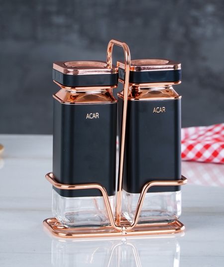 Acar Mutfak | 2'li Cam Standlı Tuzluk & Biberlik Seti