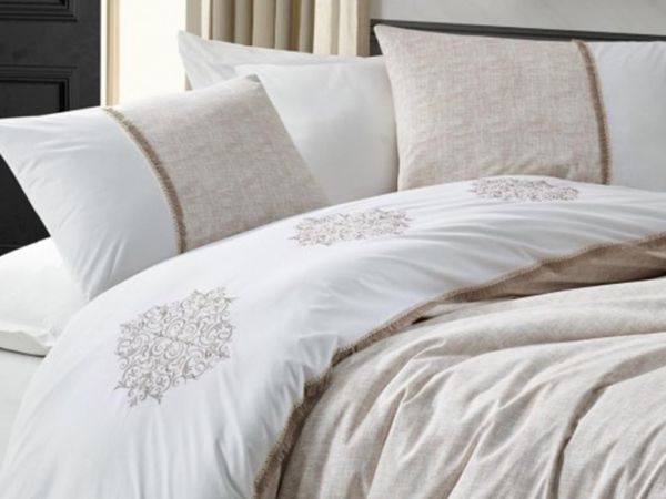 Cottonbox Brode Double Duvet Cover Set Carel Brown