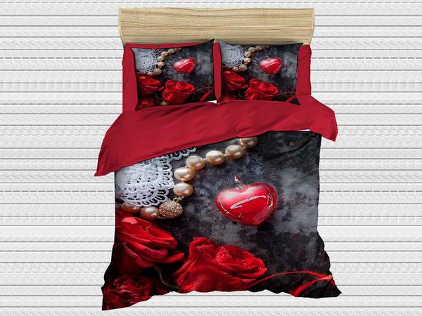 طقم غطاء لحاف مزدوج ثلاثي الأبعاد مطبوع رقمي من أفضل فئة على شكل قلب