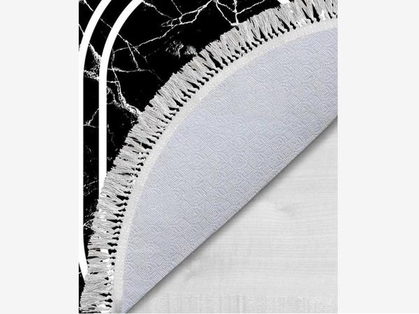 Ensemble de 2 tapis de bain ovale à franges Linear Stone Noir Blanc