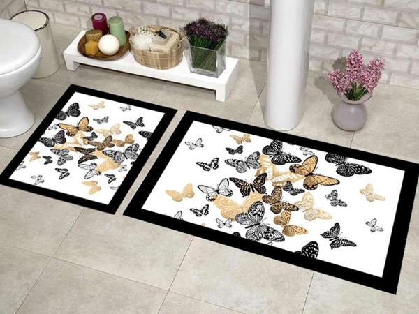Elite Lux Rectangular 2-Piece Bath Mat Set Butterfly Gold