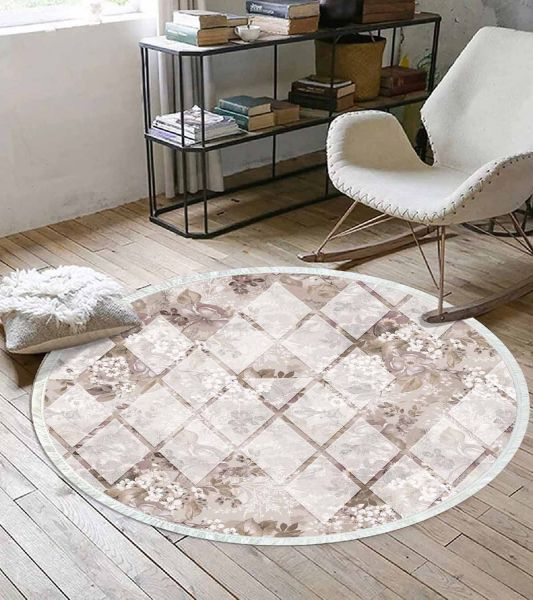 Birkilim Yuvarlak Yıkanabilir Dekoratif Halı İpeksi Kaymaz Taban | MLN-IP-YU-HT-202