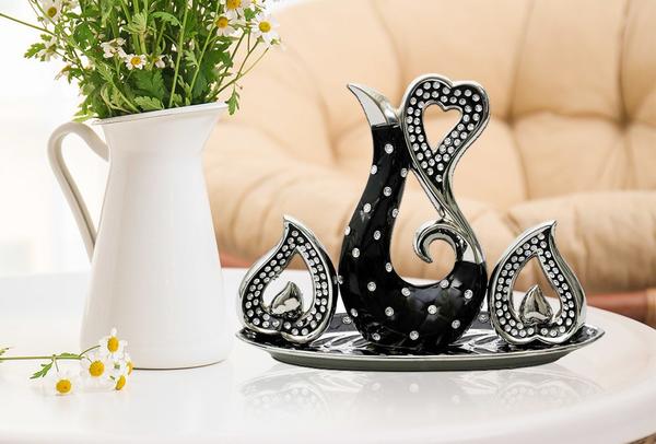 Dekonaz 4 Parça Taşlı Mumluk Seti - Siyah