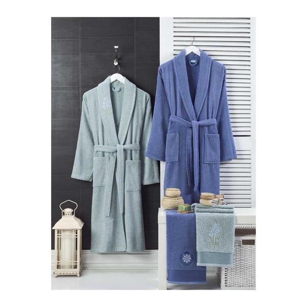 Ensemble Peignoir Familial Forev 100% Coton Vert-Bleu Marine SM