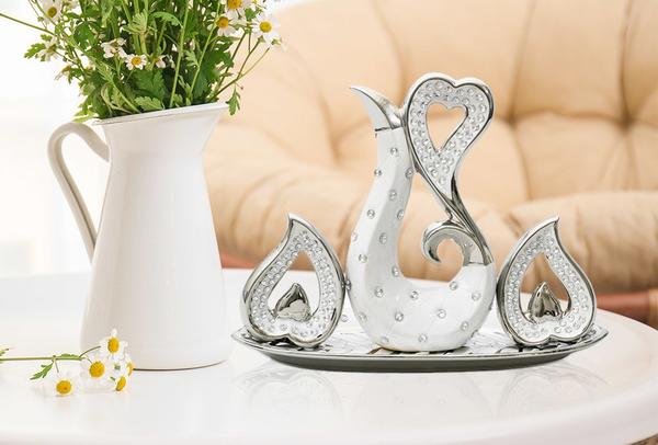 Dekonaz 4 Parça Taşlı Mumluk Seti - Beyaz