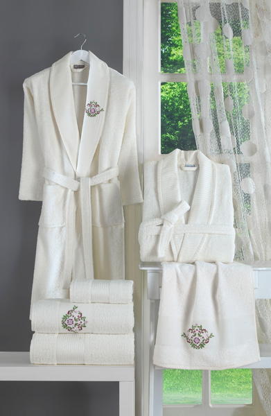 Soley Pure 3D Nakışlı Aile Seti Ekru-Ekru