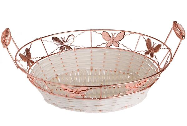Dekonaz Ekmek Sepeti Kelebekli İnce Demir Yuvarlak 32x29cm