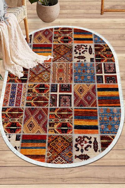 Birkilim Oval Yıkanabilir İpeksi Kaymaz Taban Dekoratif Halı | MLN-IP-O-HT-1518