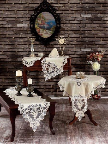 Papatya Keten Salon Takımı 5 Parça Pudra