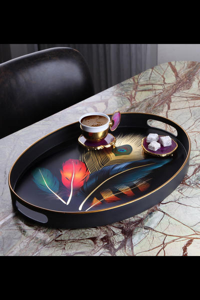 Queen's Kitchen | Lüx Siyah Yaldızlı Büyük Tepsi