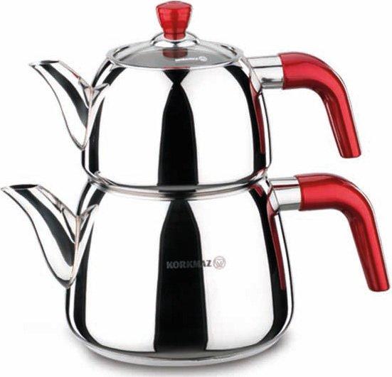 Korkmaz Çaydanlık Paslanmaz Çelik 3 Litre | İndüksiyon | Kırmızı | A087