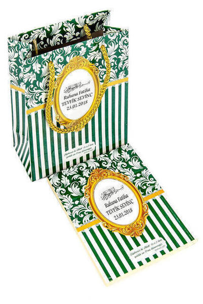 Yasin Kitap - Taille du sac - 128 Pages - Étiquette de nom spéciale - Sac en carton - Couleur verte - Mevlid Hed