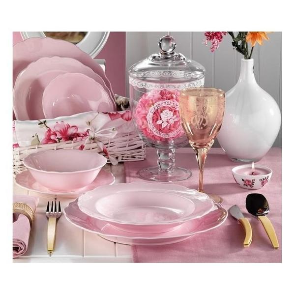 Kütahya LAR 24 Parça Yemek Takımı Yuvarlak | Pembe | 6 Kişilik