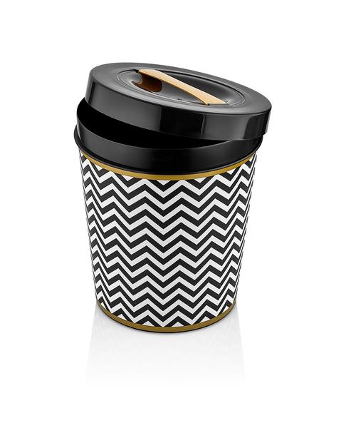 Bayev | Siyah Desenli Kapaklı Yuvarlak Kova