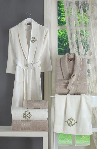 Soley Pure 3D Nakışlı Aile Seti Açık Bej-Ekru