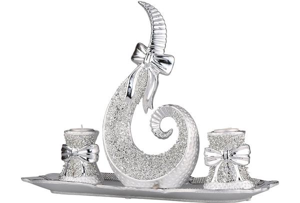 Almina 4 Parça Porselen Dekoratif Mumluk | Gümüş | AL-4212-S