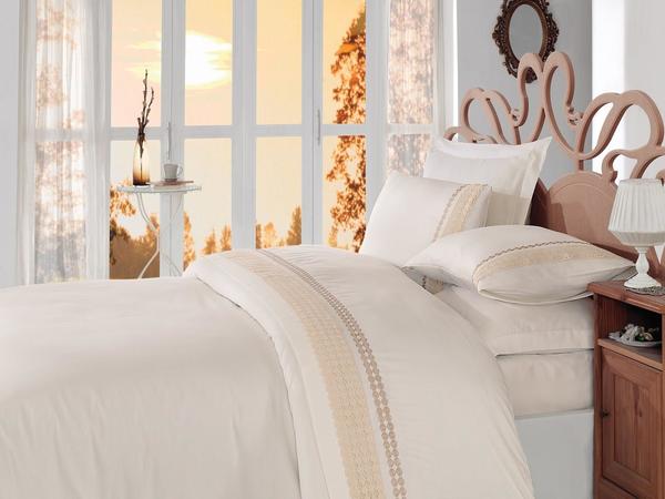 Cotton Box Nakışlı Saten Gold Çift Kişilik Nevresim Takımı Ekru | Cotton Box