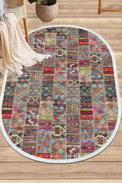 Birkilim Oval Yıkanabilir İpeksi Kaymaz Taban Dekoratif Halı | MLN-IP-O-SD-314