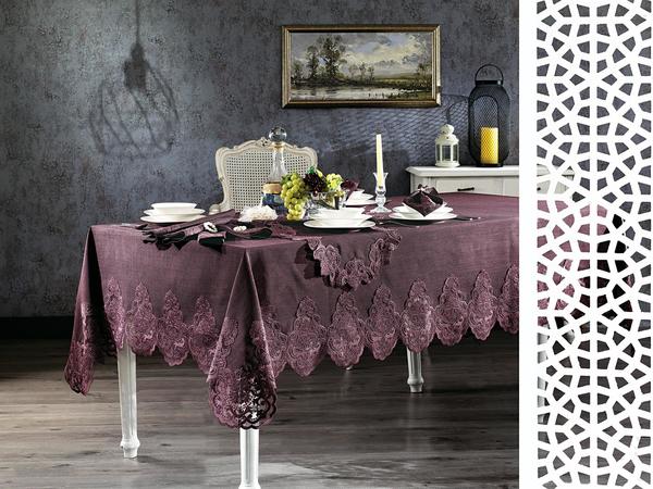 French Guipure Imagination Tablecloth Set 26 Piece Damson