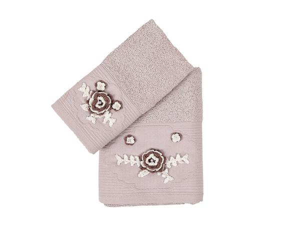 Mine Jakarlı El İşi Nakışlı Havlu Seti 2 Parça Lila