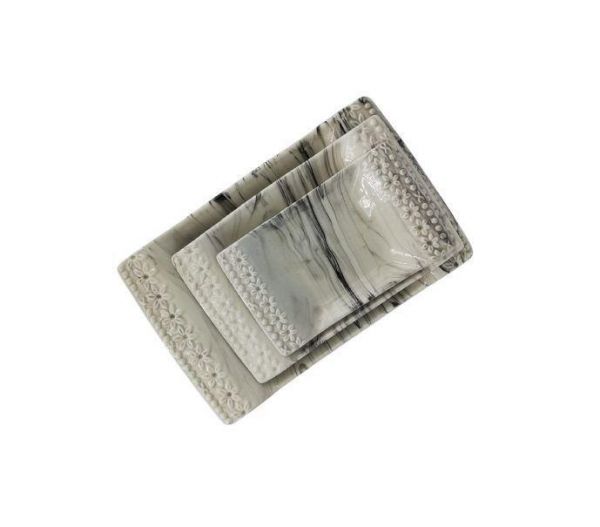 Yns Seramik 3'lü Mermer Desen Papatya Kayık Tabak