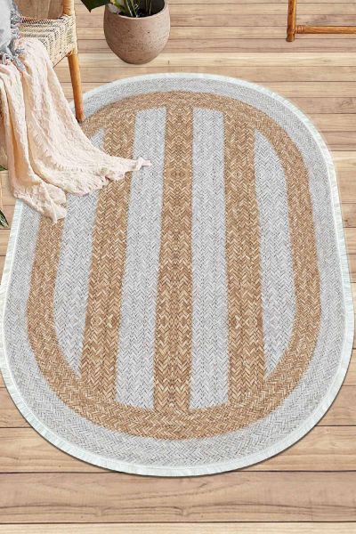 Birkilim Oval Yıkanabilir İpeksi Kaymaz Taban Dekoratif Halı | MLN-IP-O-SD-365