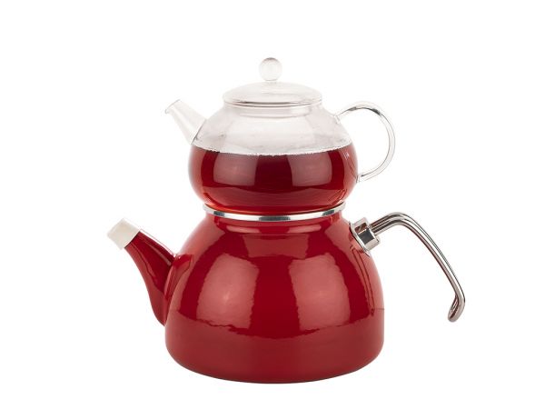 008-01-RED ENAMEL TEA SET مع الزجاج الزجاجي 980ML / 2300ML