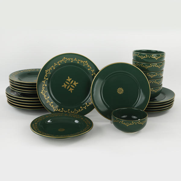 Keramika | Riva 24 Parça 6 Kişilik Yeşil Gold Yemek Takımı
