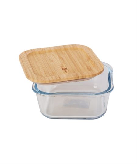 Acar | Conteneur de rangement carré moyen avec couvercle en bambou