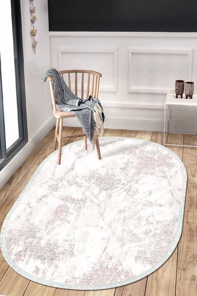 Birkilim Oval Yıkanabilir İpeksi Kaymaz Taban Dekoratif Halı | MLN-IP-O-HT-214