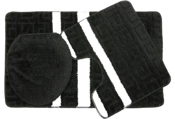 Duygu Labirent Desenli 3 Parça Banyo Paspas Seti | Siyah | Ban-0014