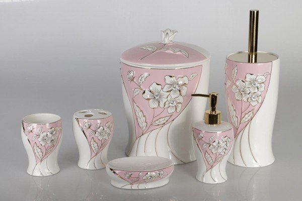 Almina Banyo Takımı Gül Pembe Altın Döşemeler 6 adet