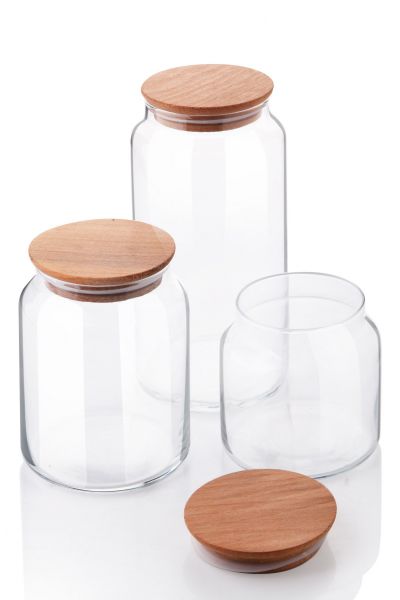 Wooden Covered 3-Glass Storage Set