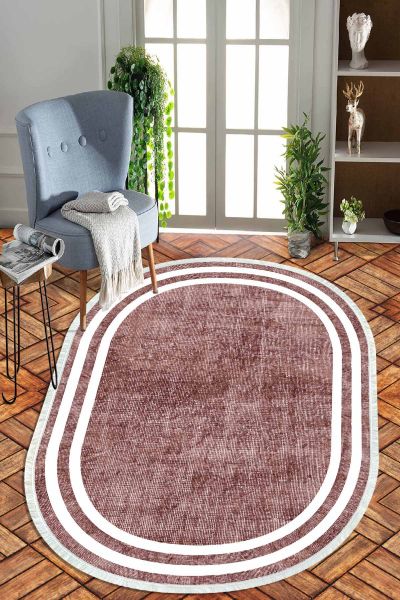 Birkilim Oval Yıkanabilir İpeksi Kaymaz Taban Dekoratif Halı | MLN-IP-O-HT-577