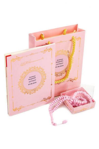 10 PCS - Yasin Set - Beutelgröße - 64 Seiten - Mit Namensschild - Rosenkranz - Mit Pappbeutel - Rosa Farbe