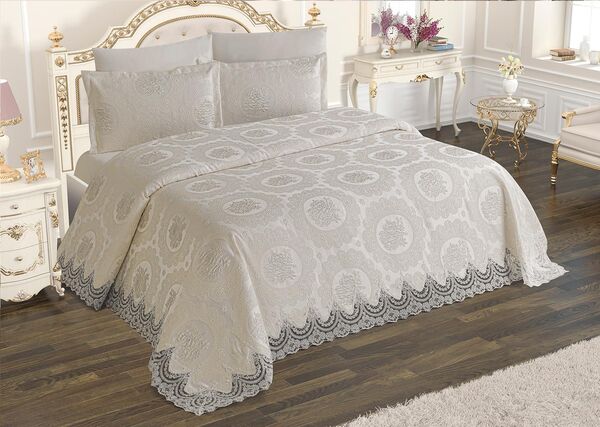 Fransız Güpürlü Çeyizlik Pike Takımı Gonca Krem